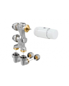 Jaga aansluitset haaks 16x2mm kunststofbuis (vpe alu) met thermostaatknop wit (muur)