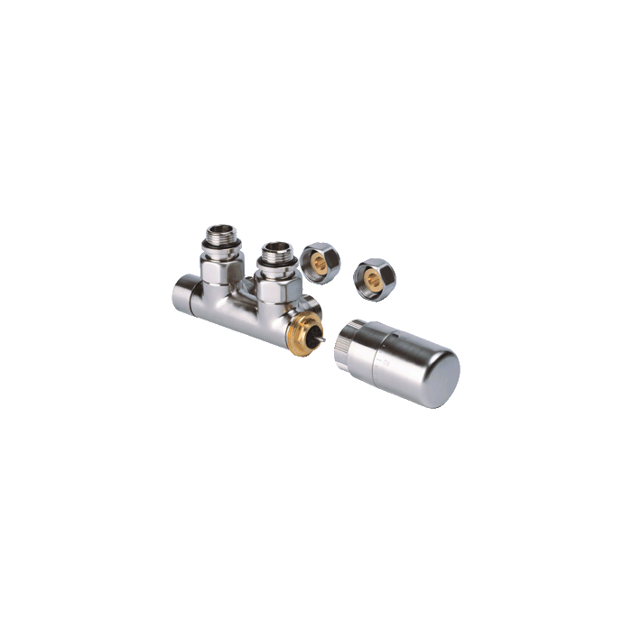 Jaga aansluitset Deco-Pro geborsteld RVS 15mm cv buis naar de wand met thermostaatknop (muur)