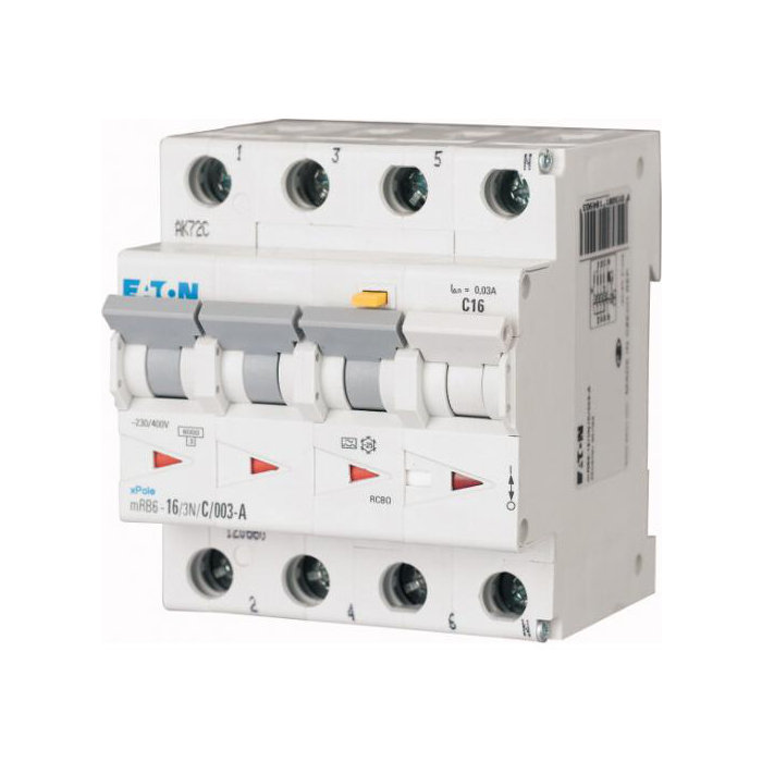 aardlekautomaat 3P+N 16A B-Kar A-Type 30mA EATON 120652 (4 modules)