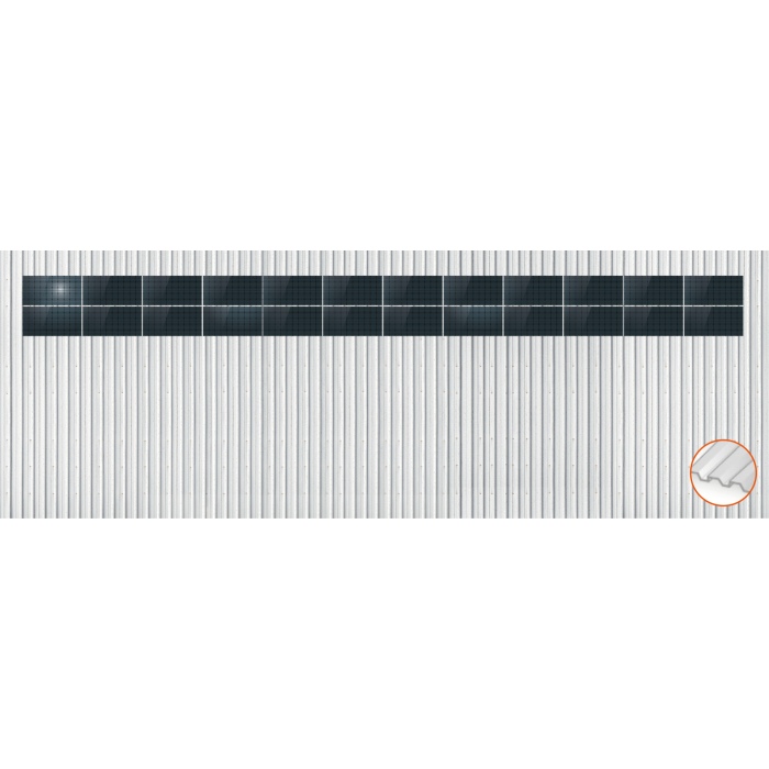 ClickFit EVO Staaldak golfplaat met montageprofielen 2x12 landscape. 2 rijen van 12 panelen