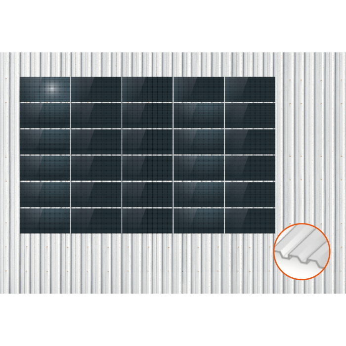 ClickFit EVO Staaldak trapezium-damwand met montageprofielen t.b.v. optimizers 6x5 landscape 6 rijen van 5 panelen