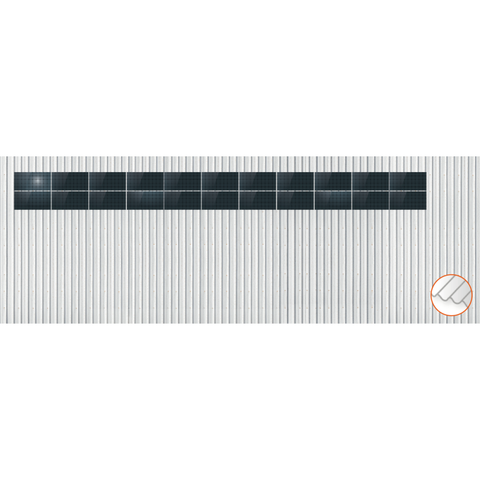 ClickFit EVO Staaldak trapezium-damwand met montageprofielen 2x11 landscape. 2 rijen van 11 panelen