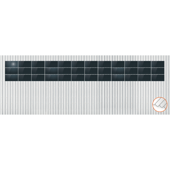 ClickFit EVO Staaldak trapezium-damwand met montageprofielen 3x12 landscape. 3 rijen van 12 panelen