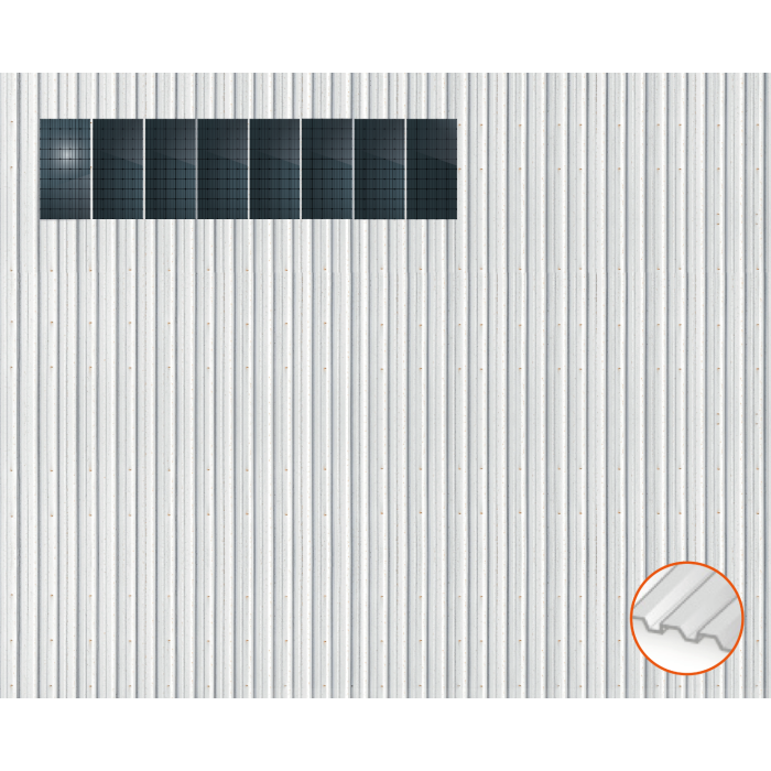 ClickFit EVO Staaldak trapezium-damwand met montageprofielen t.b.v. optimizers 1x8 Portrait 1 rij van 8 panelen