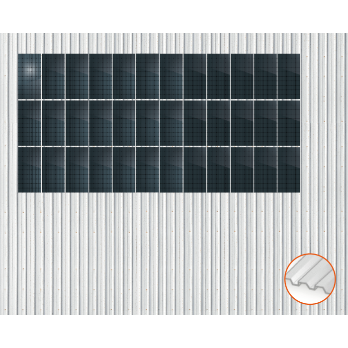 ClickFit EVO Staaldak trapezium-damwand met montageprofielen t.b.v. optimizers 3x12 Portrait 3 rijen van 12 panelen