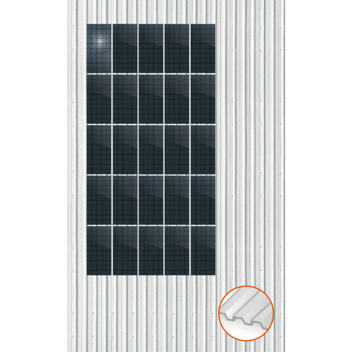 ClickFit EVO Staaldak trapezium-damwand met montageprofielen t.b.v. optimizers 5x5 Portrait 5 rijen van 5 panelen