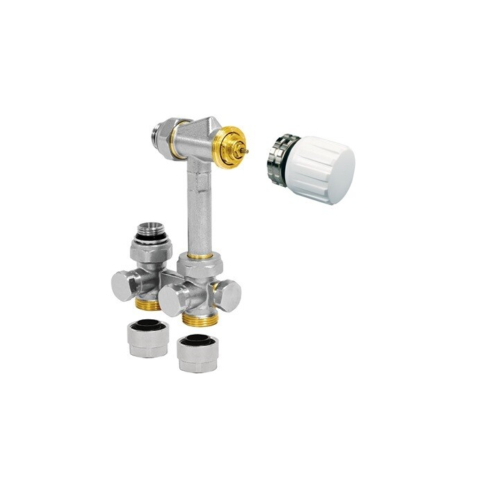 Jaga aansluitset recht 14x2 mm kunststofbuis (vloer) met handbediende knop wit