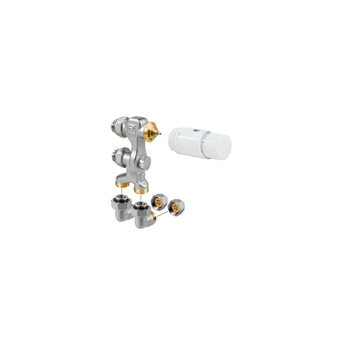 Jaga aansluitset haaks 14x2mm kunststofbuis (vpe alu) met thermostaatknop wit (muur)