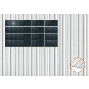 ClickFit EVO Staaldak golfplaat met montageprofielen 4x4 landscape. 4 rijen van 4 panelen