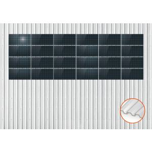 ClickFit EVO Staaldak trapezium-damwand met montageprofielen t.b.v. optimizers 4x6 landscape 4 rijen van 6 panelen