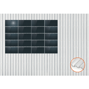 ClickFit EVO Staaldak golfplaat met montageprofielen 5x4 landscape. 5 rijen van 4 panelen