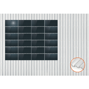 ClickFit EVO Staaldak golfplaat met montageprofielen 6x4 landscape. 6 rijen van 4 panelen