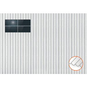 ClickFit EVO Staaldak trapezium-damwand met montageprofielen 2x2 landscape. 2 rijen van 2 panelen