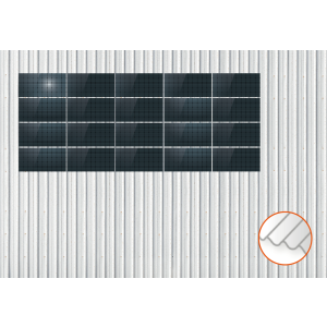 ClickFit EVO Staaldak trapezium-damwand met montageprofielen 4x5 landscape. 4 rijen van 5 panelen
