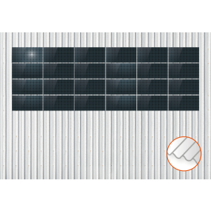 ClickFit EVO Staaldak trapezium-damwand met montageprofielen 4x6 landscape. 4 rijen van 6 panelen