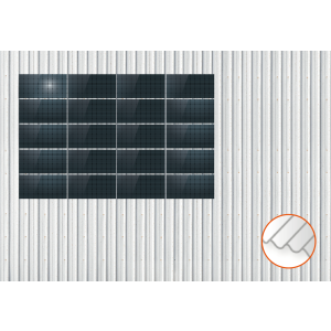 ClickFit EVO Staaldak trapezium-damwand met montageprofielen 5x4 landscape. 5 rijen van 4 panelen