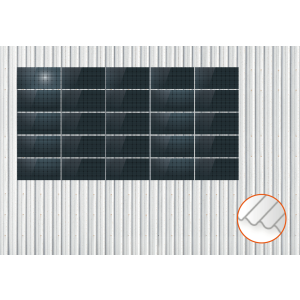 ClickFit EVO Staaldak trapezium-damwand met montageprofielen 5x5 landscape. 5 rijen van 5 panelen