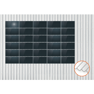 ClickFit EVO Staaldak trapezium-damwand met montageprofielen 6x5 landscape. 6 rijen van 5 panelen