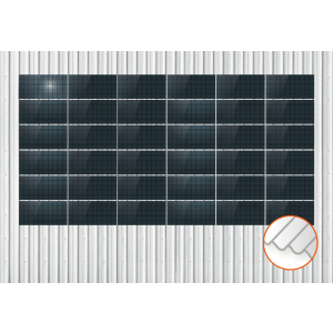 ClickFit EVO Staaldak trapezium-damwand met montageprofielen 6x6 landscape. 6 rijen van 6 panelen