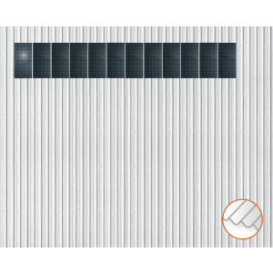 ClickFit EVO Staaldak trapezium-damwand met montageprofielen 1x12 portrait. 1 rij van 12 panelen