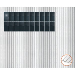 ClickFit EVO Staaldak trapezium-damwand met montageprofielen 2x10 portrait. 2 rijen van 10 panelen