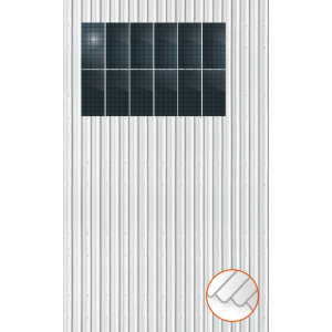 ClickFit EVO Staaldak trapezium-damwand met montageprofielen 2x6 portrait. 2 rijen van 6 panelen