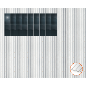 ClickFit EVO Staaldak trapezium-damwand met montageprofielen 2x9 portrait. 2 rijen van 9 panelen