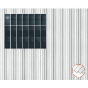 ClickFit EVO Staaldak trapezium-damwand met montageprofielen 3x7 portrait. 3 rijen van 7 panelen