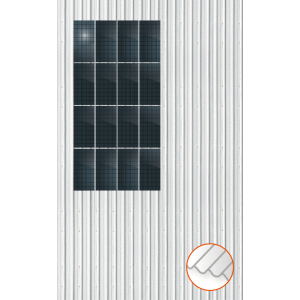 ClickFit EVO Staaldak trapezium-damwand met montageprofielen 4x4 portrait. 4 rijen van 4 panelen
