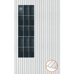 ClickFit EVO Staaldak trapezium-damwand met montageprofielen 5x3 portrait. 5 rijen van 3 panelen