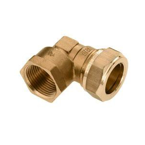 Haakse overgangskoppeling binnendraad (schroefbus) 1/2” x 15 mm knelkoppeling messing