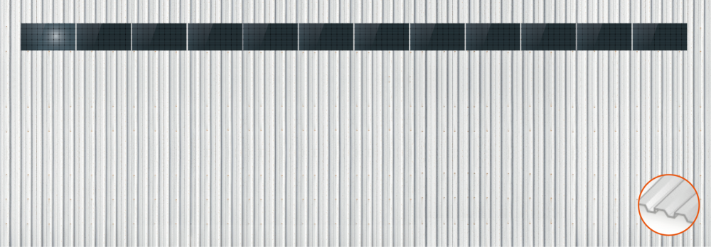 ClickFit EVO Staaldak golfplaat met montageprofielen 1x12 landscape. 1 rij van 12 panelen