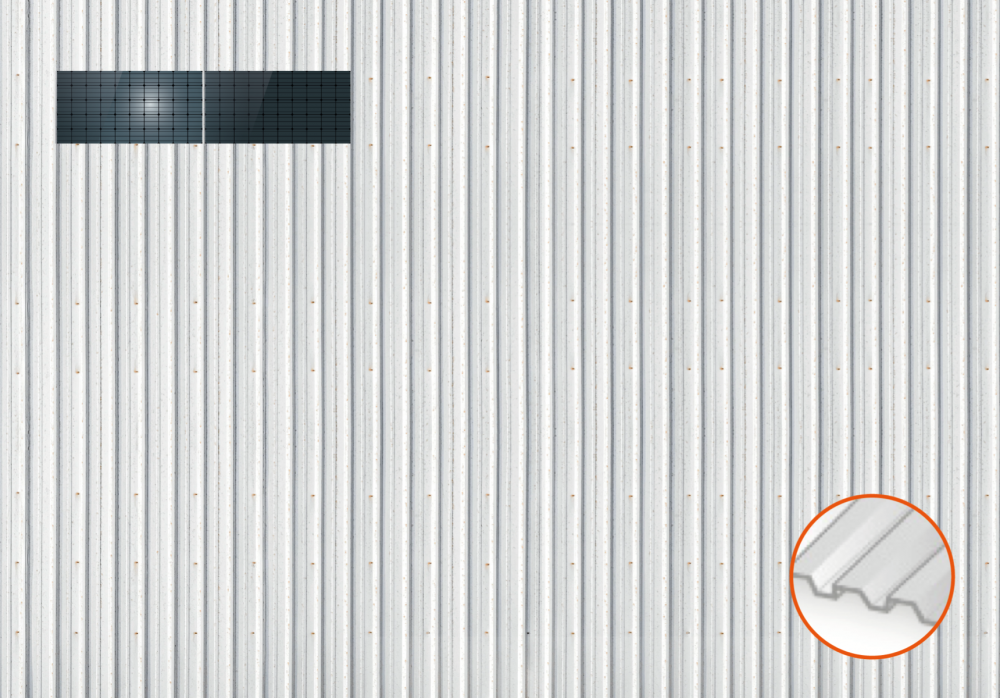 ClickFit EVO Staaldak golfplaat met montageprofielen 1x2 landscape. 1 rij van 2 panelen