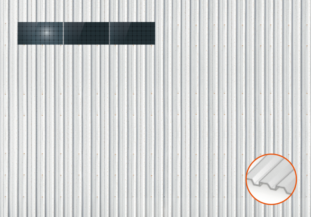 ClickFit EVO Staaldak golfplaat met montageprofielen 1x3 landscape. 1 rij van 3 panelen
