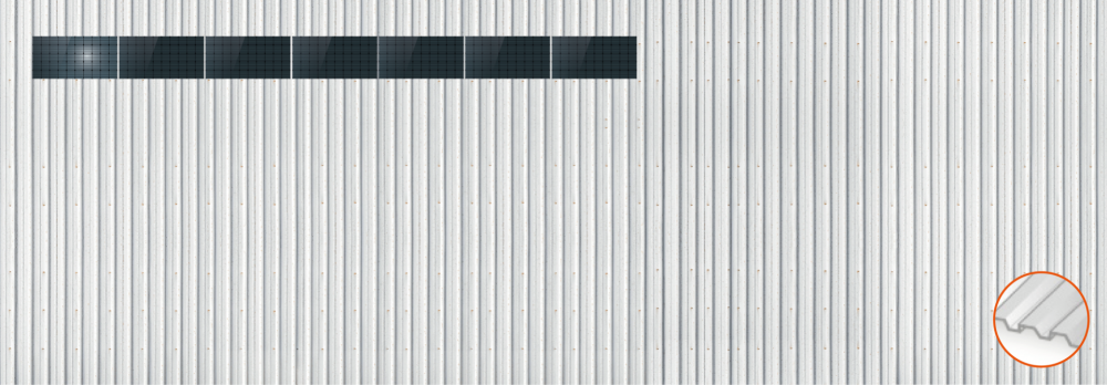 ClickFit EVO Staaldak golfplaat met montageprofielen 1x7 landscape. 1 rij van 7 panelen