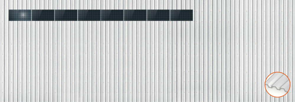 ClickFit EVO Staaldak golfplaat met montageprofielen 1x8 landscape. 1 rij van 8 panelen