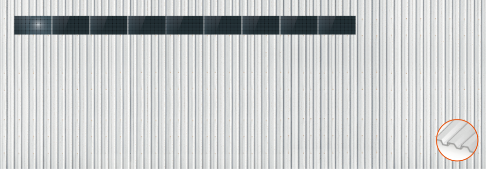 ClickFit EVO Staaldak golfplaat met montageprofielen 1x9 landscape. 1 rij van 9 panelen
