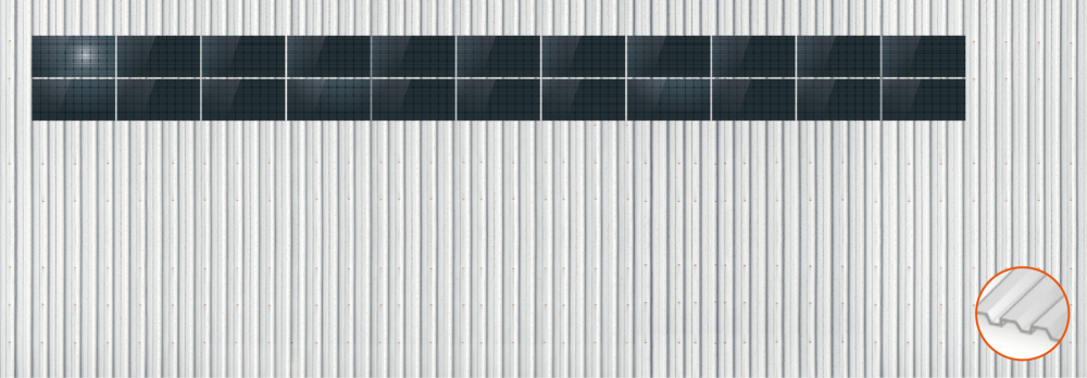 ClickFit EVO Staaldak golfplaat met montageprofielen 2x11 landscape. 2 rijen van 11 panelen
