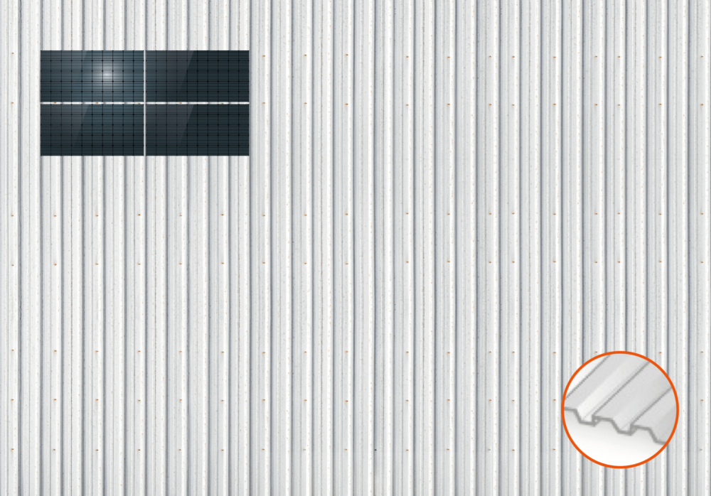 ClickFit EVO Staaldak trapezium-damwand met montageprofielen t.b.v. optimizers 2x2 landscape 2 rijen van 2 panelen
