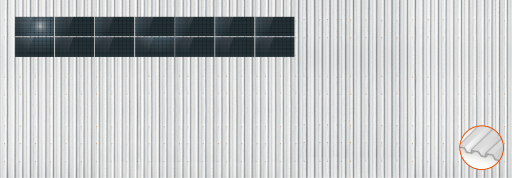 ClickFit EVO Staaldak trapezium-damwand met montageprofielen t.b.v. optimizers 2x7 landscape 2 rijen van 7 panelen