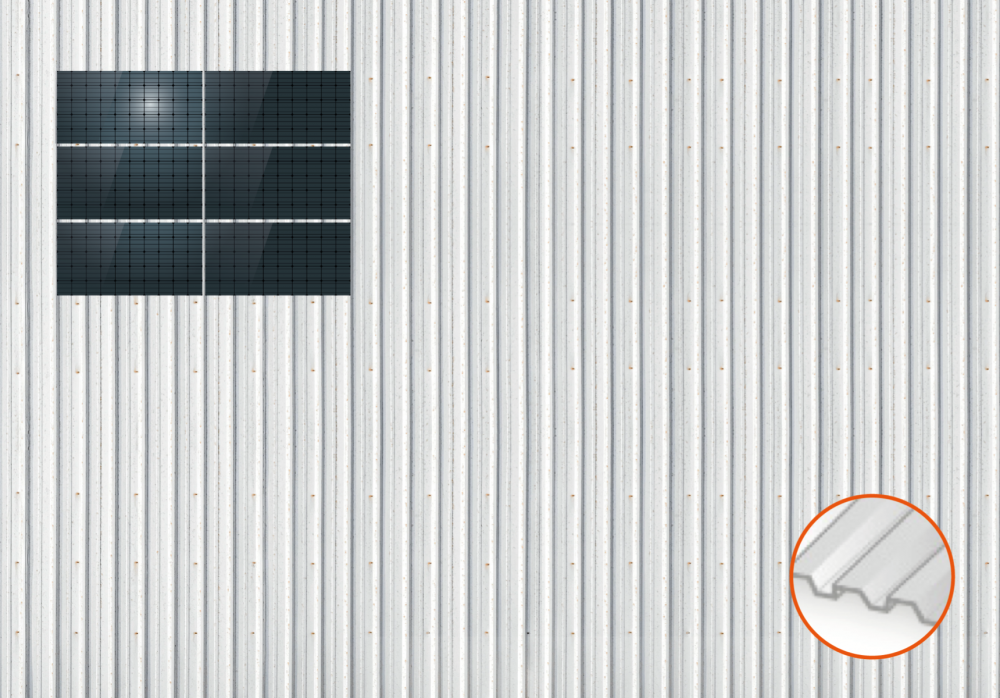ClickFit EVO Staaldak trapezium-damwand met montageprofielen t.b.v. optimizers 3x2 landscape 3 rijen van 2 panelen