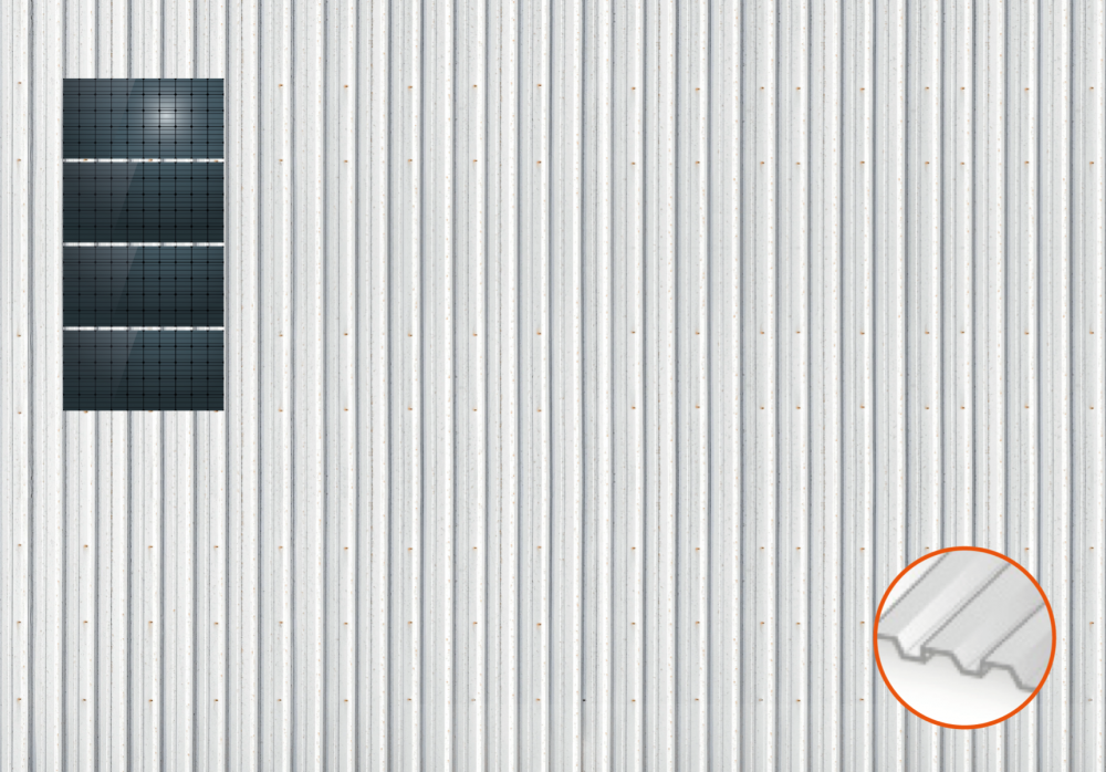 ClickFit EVO Staaldak golfplaat met montageprofielen 4x1 landscape. 4 rijen van 1 paneel