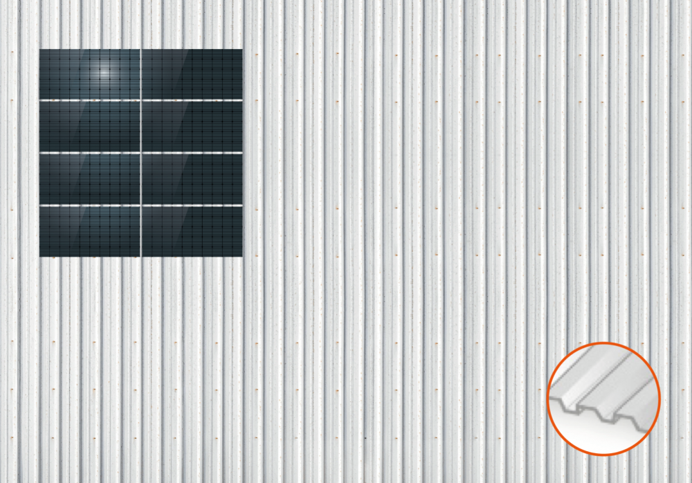 ClickFit EVO Staaldak trapezium-damwand met montageprofielen t.b.v. optimizers 4x2 landscape 4 rijen van 2 panelen
