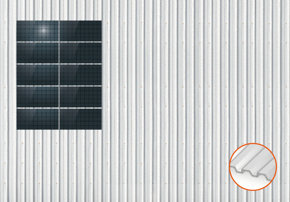 ClickFit EVO Staaldak golfplaat met montageprofielen 5x2 landscape. 5 rijen van 2 panelen