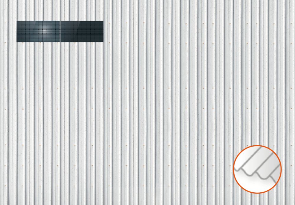 ClickFit EVO Staaldak trapezium-damwand met montageprofielen 1x2 landscape. 1 rij van 2 panelen