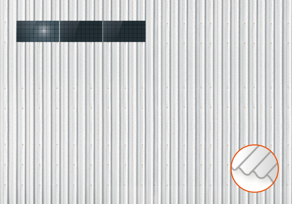 ClickFit EVO Staaldak trapezium-damwand met montageprofielen 1x3 landscape. 1 rij van 3 panelen