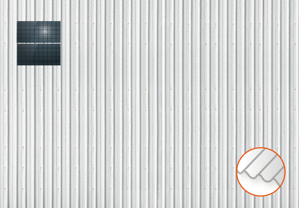 ClickFit EVO Staaldak trapezium-damwand met montageprofielen 2x1 landscape. 2 rijen van 1 paneel
