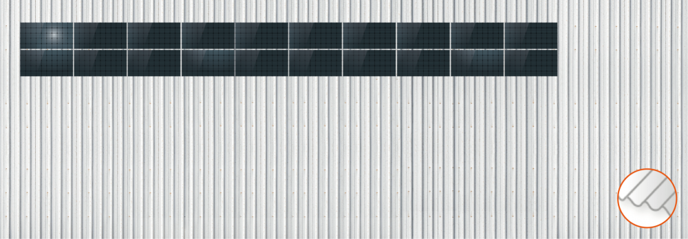 ClickFit EVO Staaldak trapezium-damwand met montageprofielen 2x10 landscape. 2 rijen van 10 panelen