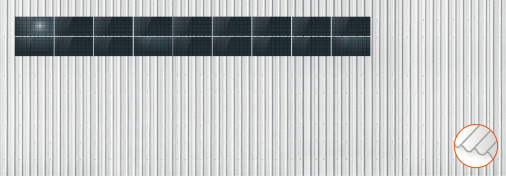 ClickFit EVO Staaldak trapezium-damwand met montageprofielen 2x9 landscape. 2 rijen van 9 panelen