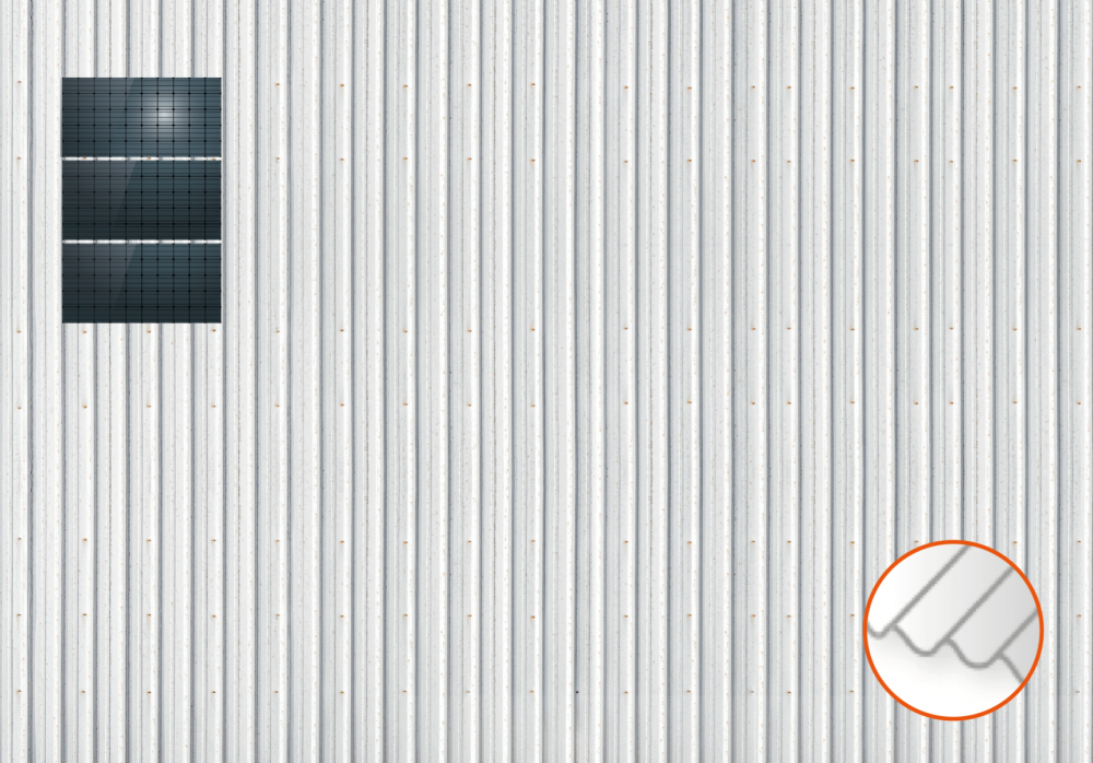 ClickFit EVO Staaldak trapezium-damwand met montageprofielen 3x1 landscape. 3 rijen van 1 paneel